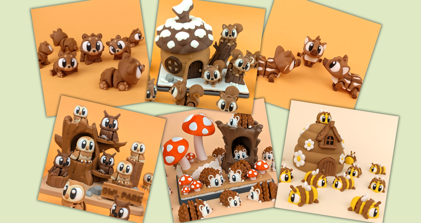 3D Printed Flexi Woodland Animals | Articulated Desk Companions | UK Made