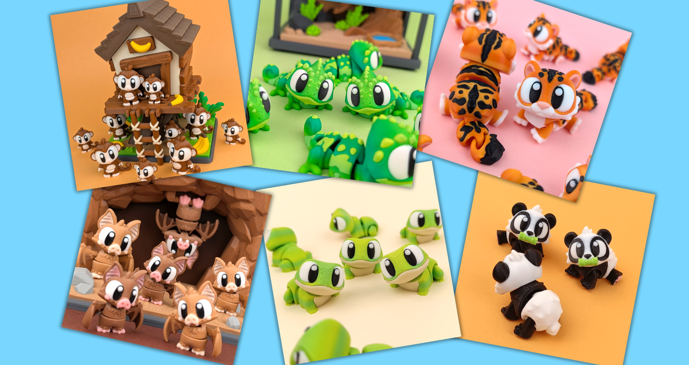 3D Printed Flexi Jungle Animal Collection | Articulated Desk Companions | UK Made