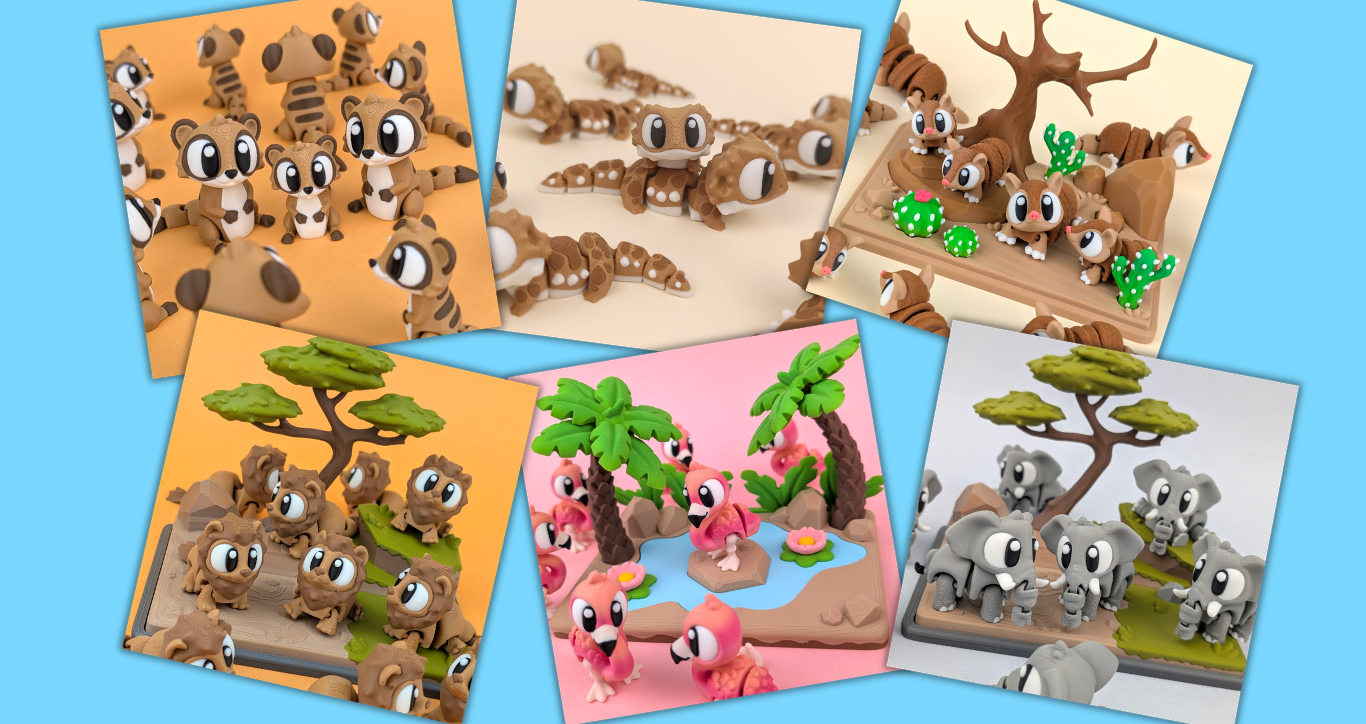 3D Printed Flexi Savanna Animal Collection | Articulated Desk Companions | UK Made