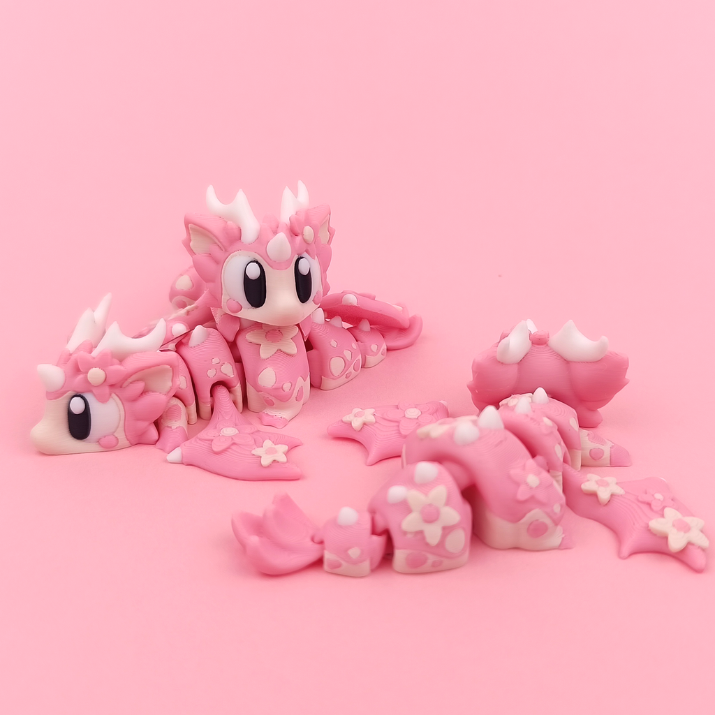 Flexi Cherry Blossom Dragon - Articulated 3D‑Printed Dragon Friend