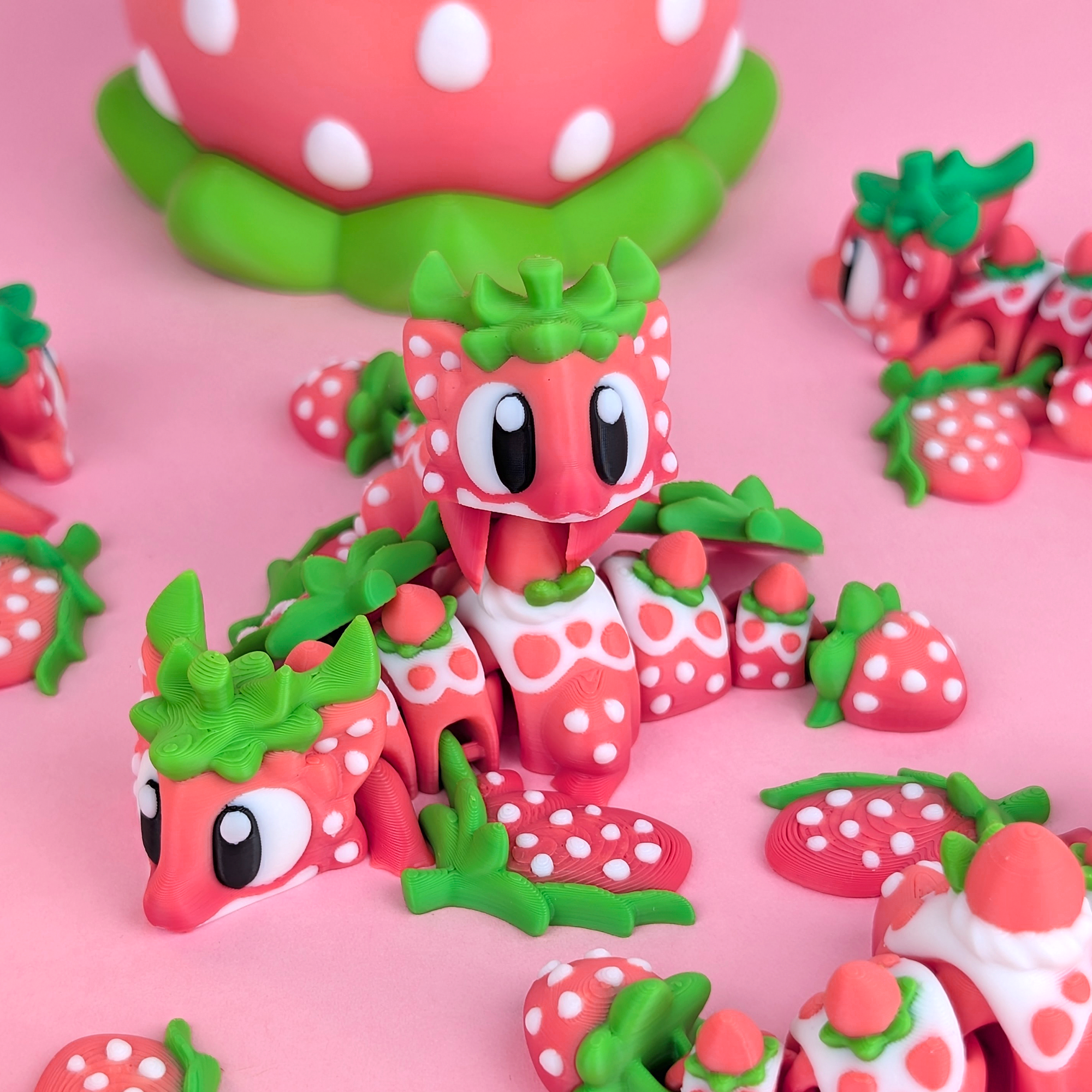 Flexi Strawberry Dragon - Articulated 3D‑Printed Dragon Friend
